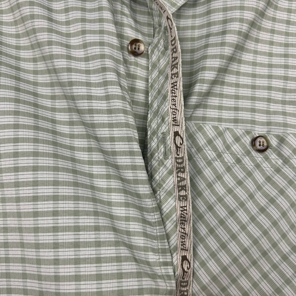 Ducks Unlimited Drake Waterfowl Shirt Large SS Button Down Green White Check - Picture 6 of 15